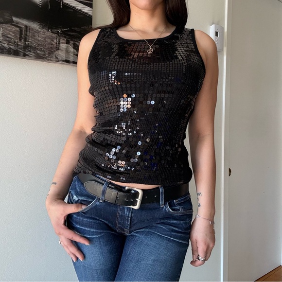 Y2K Black Sequin Glam Tank Top - Picture 2 of 4